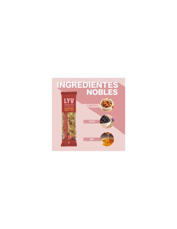 Lyv Snacks – Caja x18 Barras Artesanales de Almendras y Pasas (28g c/u) - Imagen 2