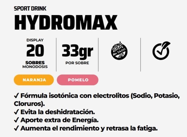 Hydromax Sport Drink – Nutremax (Caja x20 sobres de 33g) - Imagen 2