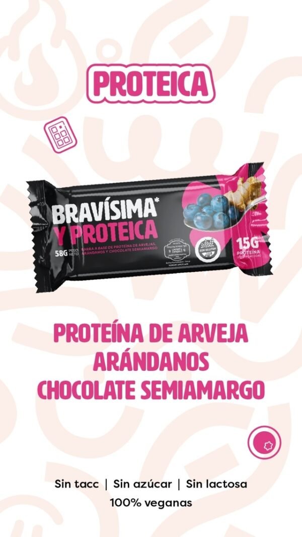 Barrita Proteica Bravísima 58 g – Cacao o Arándanos & Jengibre x 12 - Imagen 2