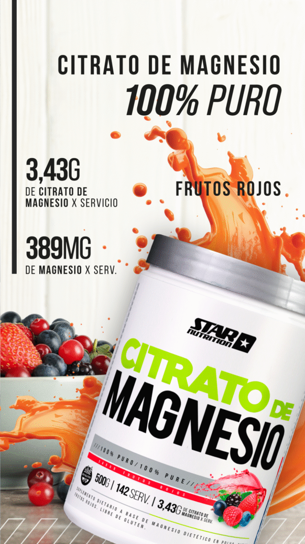 Citrato de Magnesio Sabor Frutos Rojos - Polvo 500 Gr - Imagen 2