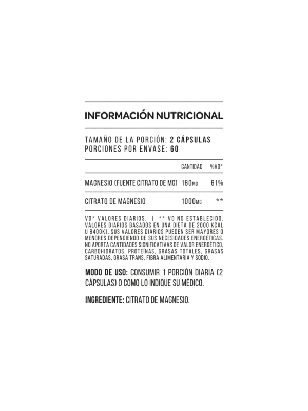 Citrato de Magnesio - 60 Cápsulas - Imagen 2